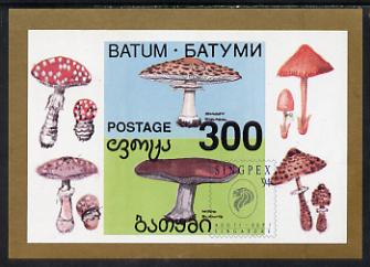 Batum 1994 Fungi imperf s/sheet with 'Singpex' opt unmounted mint, stamps on fungi, stamps on stamp exhibitions