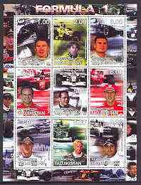 Tadjikistan 2001 Formula 1 perf sheetlet #1 containing set of 9 values unmounted mint, stamps on cars, stamps on racing cars, stamps on formula 1, stamps on  f1 , stamps on shells, stamps on scots, stamps on scotland