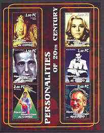 Congo 2001 Personalities of the 20th Century perf sheetlet #03 containing 6 values (Jo Baker, Jane Fonda, Bogart, Benny Goodman, Jimi Hendrix & Spielberg) unmounted mint, stamps on personalities, stamps on millennium, stamps on films, stamps on cinema, stamps on music, stamps on jazz, stamps on pops