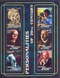 Congo 2001 Personalities of the 20th Century perf sheetlet #16 containing 6 values (Gagarin, Marie Curie, Von Zeppelin, Rutherford, Einstein & Neil Armstrong) unmounted m..., stamps on personalities, stamps on millennium, stamps on space, stamps on nobel, stamps on physics, stamps on women, stamps on x-rays, stamps on aviation, stamps on airships, stamps on science, stamps on nuclear, stamps on atomics, stamps on zeppelins, stamps on judaica, stamps on chemist, stamps on personalities, stamps on einstein, stamps on science, stamps on physics, stamps on nobel, stamps on maths, stamps on space, stamps on judaica, stamps on atomics