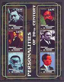 Congo 2001 Personalities of the 20th Century perf sheetlet #18 containing 6 values (Albert Camus, Debussy, Degas, Fellini, Dali & Marcel Duchamp) unmounted mint, stamps on personalities, stamps on millennium, stamps on films, stamps on cinema, stamps on entertainments, stamps on arts, stamps on composer, stamps on music, stamps on literature, stamps on nobel, stamps on dali