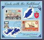 Isle of Man 1984 Links with Falkland Islands m/sheet very fine cds used, SG MS 264, stamps on ships, stamps on maps, stamps on heraldry, stamps on arms