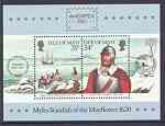 Isle of Man 1986 Ameripex 86 Stamp Exhibition (Pilgrim Fathers & The mayflower) m/sheet unmounted mint, SG MS 325, stamps on , stamps on  stamps on ships, stamps on explorers, stamps on settlers, stamps on stamp exhibitions, stamps on 