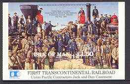 Isle of Man 1992 Union Pacific Railroad m/sheet (Golden Spike) unmounted mint SG MS 526, stamps on railways, stamps on americana