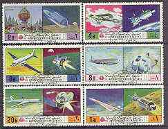 Yemen - Royalist 1970 History of Flight perf set of 6 very fine cto used, Mi 1167-72*, stamps on aviation, stamps on space, stamps on concorde, stamps on apollo, stamps on douglas, stamps on dc, stamps on balloons, stamps on 