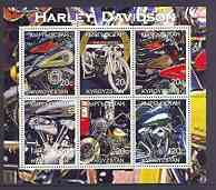 Kyrgyzstan 2001 Harley Davidson Motorcycles sheetlet containing complete set of 6 values unmounted mint, stamps on motorbikes