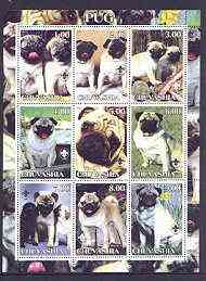 Chuvashia Republic 2001 Dogs (Pug) perf sheetlet containing complete set of 9 values, each with Scout logo unmounted mint, stamps on dogs, stamps on scouts, stamps on pug