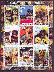 Tatarstan Republic 2001 Dogs (Yorkshire Terrier) perf sheetlet containing complete set of 9 values, each with Scout logo unmounted mint, stamps on dogs, stamps on scouts, stamps on yorkshire, stamps on terrier