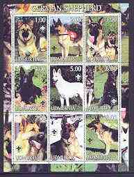 Udmurtia Republic 2001 Dogs (German Shepherd) perf sheetlet containing complete set of 9 values, each with Scout logo unmounted mint, stamps on dogs, stamps on  gsd , stamps on scouts