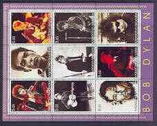Kabardino-Balkaria Republic 2001 Bob Dylan perf sheetlet containing complete set of 9 values unmounted mint, stamps on music, stamps on dylan, stamps on pops, stamps on guitar