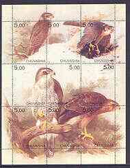 Chuvashia Republic 2001 Birds of Prey composite perf sheetlet containing complete set of 9 values unmounted mint, stamps on birds, stamps on birds of prey