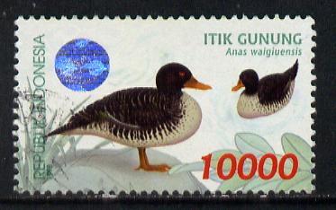 Indonesia 1998 Waterfowl (1st series) 10,000r Salvadori's Duck fine commercially used, SG 2446, stamps on birds, stamps on ducks, stamps on holograms