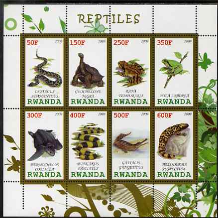 Rwanda 2009 Reptiles perf sheetlet containing 8 values unmounted mint, stamps on animals, stamps on reptiles, stamps on snakes, stamps on frogs, stamps on turtles, stamps on lizards, stamps on crocodiles