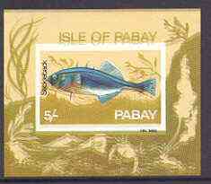 Pabay 1969 Fish 5s (Stickleback) imperf m/sheet with fine colour shift of black resulting in doubling of name and blurred background unmounted mint, stamps on fish, stamps on marine life