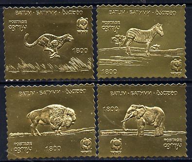 Batum 1994 WWF Animals set of 4 in gold foil unmounted mint, stamps on animals  wwf, stamps on  wwf , stamps on 