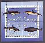Eritrea 2001 Whales & Dolphins perf sheetlet containing 4 values each with Scout Logo unmounted mint, stamps on scouts, stamps on mammals, stamps on whales, stamps on dolphins