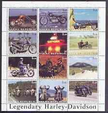 Sakha (Yakutia) Republic 2001 Harley Davidson Legendary Motorcycles perf sheet containing complete set of 12 values, unmounted mint, stamps on motorbikes