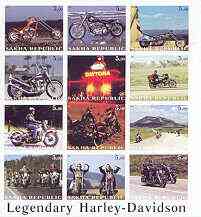 Sakha (Yakutia) Republic 2001 Harley Davidson Legendary Motorcycles imperf sheet containing complete set of 12 values, unmounted mint, stamps on , stamps on  stamps on motorbikes
