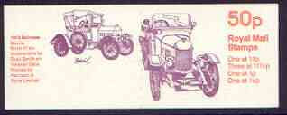 Great Britain 1979-81 Veteran Cars #6 (1913 Bull-nose Morris) 50p booklet complete, SG FB15, stamps on cars, stamps on morris