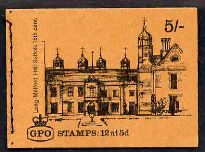 Great Britain 1968-70 English Homes - Long Melford Hall 5s booklet (Apr 1969) complete and fine SG HP28 , stamps on buildings, stamps on castles