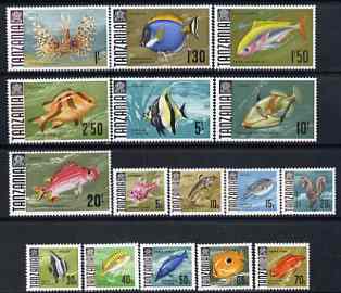 Tanzania 1967 Fish definitive set of 16 values complete unmounted mint, SG 142-57, stamps on fish, stamps on marine life