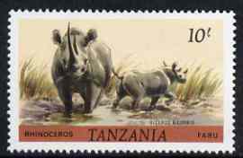 Tanzania 1980 Rhino 10s (from Animals def set) unmounted mint SG 318*, stamps on animals, stamps on rhino