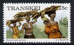Transkei 1976-83 Carrying Wood 15c (perf 14) from def set unmounted mint SG 11a, stamps on timber, stamps on women