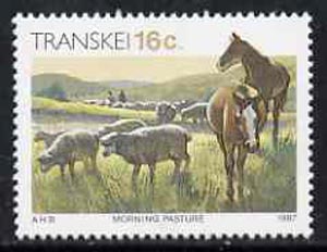 Transkei 1984-91 Morning Pasture 16c from def set unmounted mint SG 149a, stamps on animals, stamps on sheep, stamps on ovine, stamps on horses