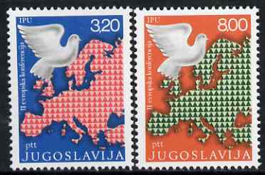 Yugoslavia 1975 European Security set of 2 unmounted mint SG 1631-32, stamps on europa, stamps on maps, stamps on birds, stamps on dove