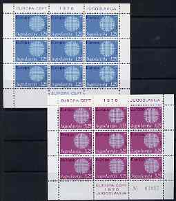 Yugoslavia 1970 Europa set of 2 each in sheetlets of 9 unmounted mint, SG 1425-26, stamps on europa