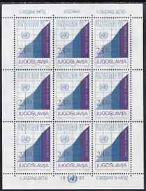 Yugoslavia 1983 UN Conference on Trade & Development sheetlet containing block of 9 unmounted mint, SG 2086, stamps on united nations, stamps on business, stamps on maths