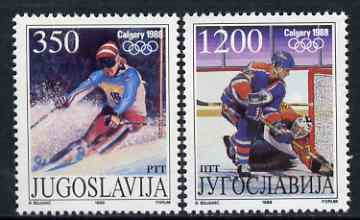 Yugoslavia 1988 Calgary Winter Olympics set of 2 unmounted mint, SG 2434-35, stamps on olympics, stamps on skiing, stamps on ice hockey