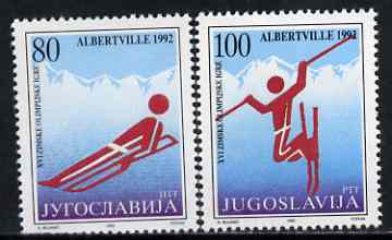Yugoslavia 1992 Albertville Winter Olympics set of 2 unmounted mint, SG 2765-66, stamps on olympics, stamps on luge, stamps on skiing