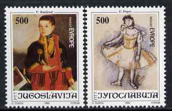 Yugoslavia 1992 24th Joy of Europe (Paintings of Children) set of 2 unmounted mint, SG 2819-20, stamps on europa, stamps on arts, stamps on children, stamps on degas, stamps on dancing, stamps on ballet