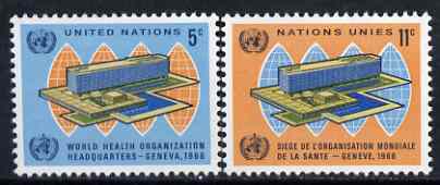United Nations (NY) 1966 Inauguration of World Health Organisation set of 2 unmounted mint, SG 156-57, stamps on united nations, stamps on  who , stamps on medical