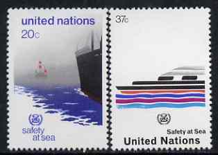 United Nations (NY) 1983 Safety at Sea (IMO) set of 2 unmounted mint, SG 403-04, stamps on rescue, stamps on oceans, stamps on ships