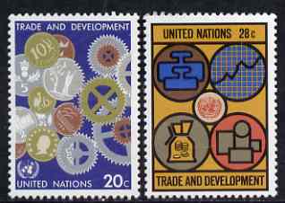 United Nations (NY) 1983 Trade & Development set of 2 unmounted mint, SG 406-07, stamps on trade, stamps on business, stamps on coins