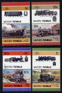 Tuvalu - Vaitupu 1986 Locomotives #2 (Leaders of the World) set of 8 opt'd SPECIMEN unmounted mint, stamps on , stamps on  stamps on railways