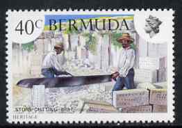 Bermuda 1981 Stone Cutting 40c (from Heritage set) unmounted mint with wmk Crown to Right, SG 433w, stamps on stone
