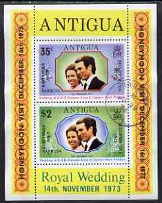 Barbuda 1973 Royal Wedding m/sheet optd Honeymoon Visit very fine used, SG MS 138, stamps on royalty, stamps on anne & mark, stamps on royal visit