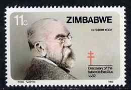 Zimbabwe 1982 Discovery of Tubercle Bacillus 11c (Robert Koch) unmounted mint SG 620*, stamps on medical, stamps on science, stamps on diseases, stamps on nobel