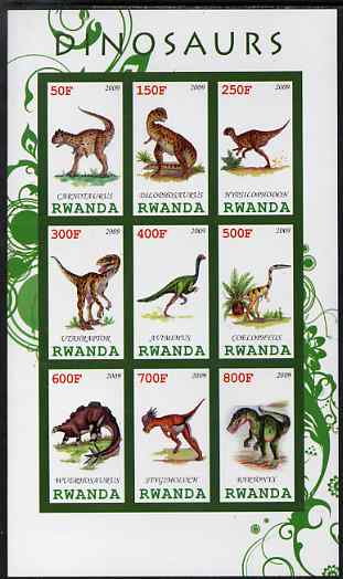 Rwanda 2009 Dinosaurs #1 imperf sheetlet containing 9 values unmounted mint, stamps on dinosaurs