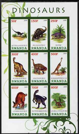 Rwanda 2009 Dinosaurs #2 imperf sheetlet containing 9 values unmounted mint, stamps on dinosaurs