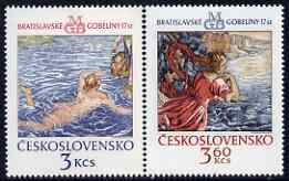 Czechoslovakia 1975 Bratislavia Tapestries (2nd series) set of 2 unmounted mint, SG 2227-28, stamps on arts, stamps on tapestry, stamps on textiles, stamps on swimming, stamps on greek, stamps on myths, stamps on mythology