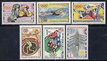Czechoslovakia 1964 Tokyo Olympic Games set of 6 unmounted mint, SG 1440-45, stamps on olympics, stamps on bicycles, stamps on discus, stamps on pole vault, stamps on football, stamps on rowing, stamps on swimming, stamps on weightlifting, stamps on sport