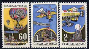 Czechoslovakia 1968 Praga 68 Stamp Exhibition (2nd Issue) set of 3 unmounted mint, SG 1718-20, stamps on castles, stamps on bridges, stamps on aviation, stamps on stamp exhibitions, stamps on balloons, stamps on airships, stamps on 