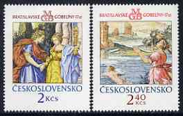 Czechoslovakia 1974 Bratislavia Tapestries (1st series) set of 2 unmounted mint, SG 2176-77, stamps on arts, stamps on tapestry, stamps on textiles, stamps on swimming, stamps on greek, stamps on myths, stamps on mythology