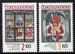 Czechoslovakia 1987 Prague Castle (23rd series) set of 2 unmounted mint, SG 2878-79, stamps on , stamps on  stamps on arts, stamps on castles, stamps on stained glass, stamps on heraldry, stamps on  stamps on arms