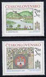 Czechoslovakia 1977 Historic Bratislavia (1st issue) set of 2 unmounted mint, SG 2380-81, stamps on tourism, stamps on arms, stamps on heraldry, stamps on rivers