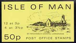Isle of Man 1974 St Michael's Chapel 50p stamp sachet (yellow cover) complete and pristine, stamps on churches